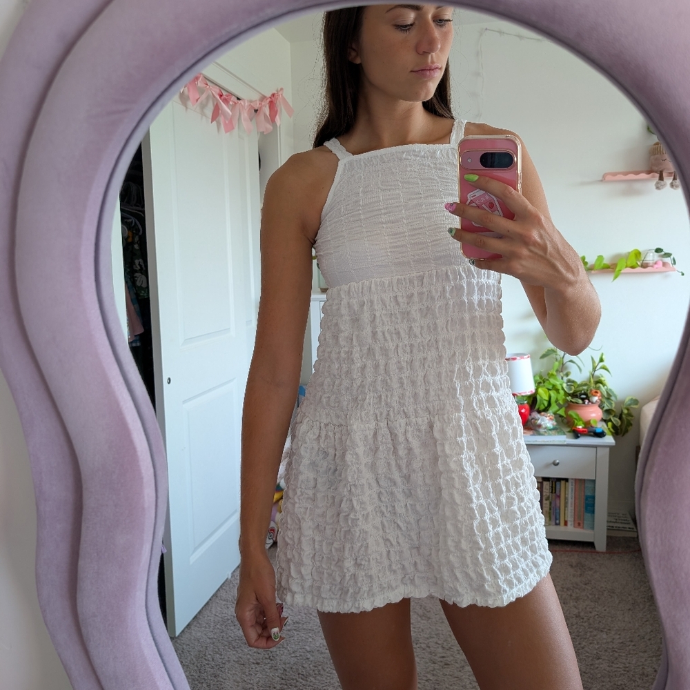 Zara White Textured Tiered Mini Dress Size XS